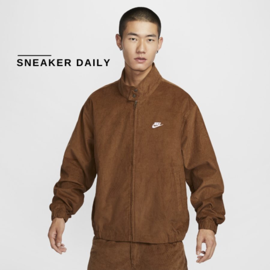 áo nike sportswear club corduroy harrington jacket asia sizing 'light british tan' fz0632-281