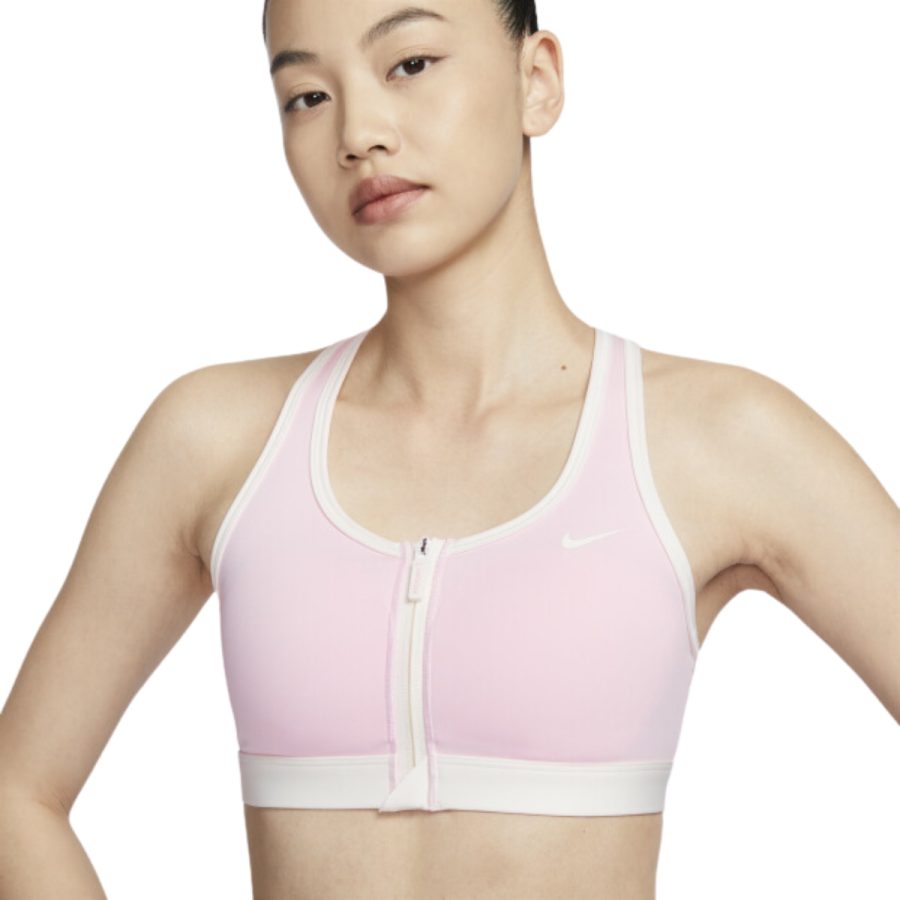 áo nike swoosh women's medium support padded front zip sports bra hm4586-663