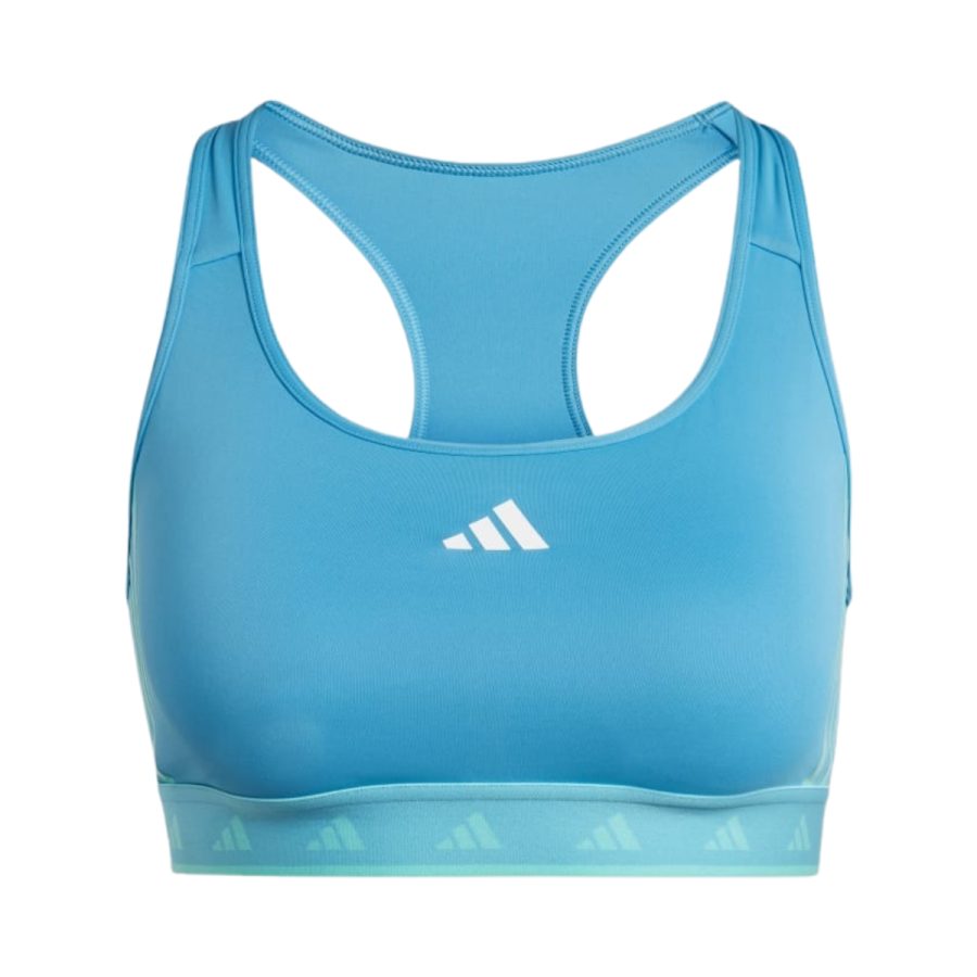 áo adidas powerreact training medium-support hyperglam color pop bra - flash aqua is4498