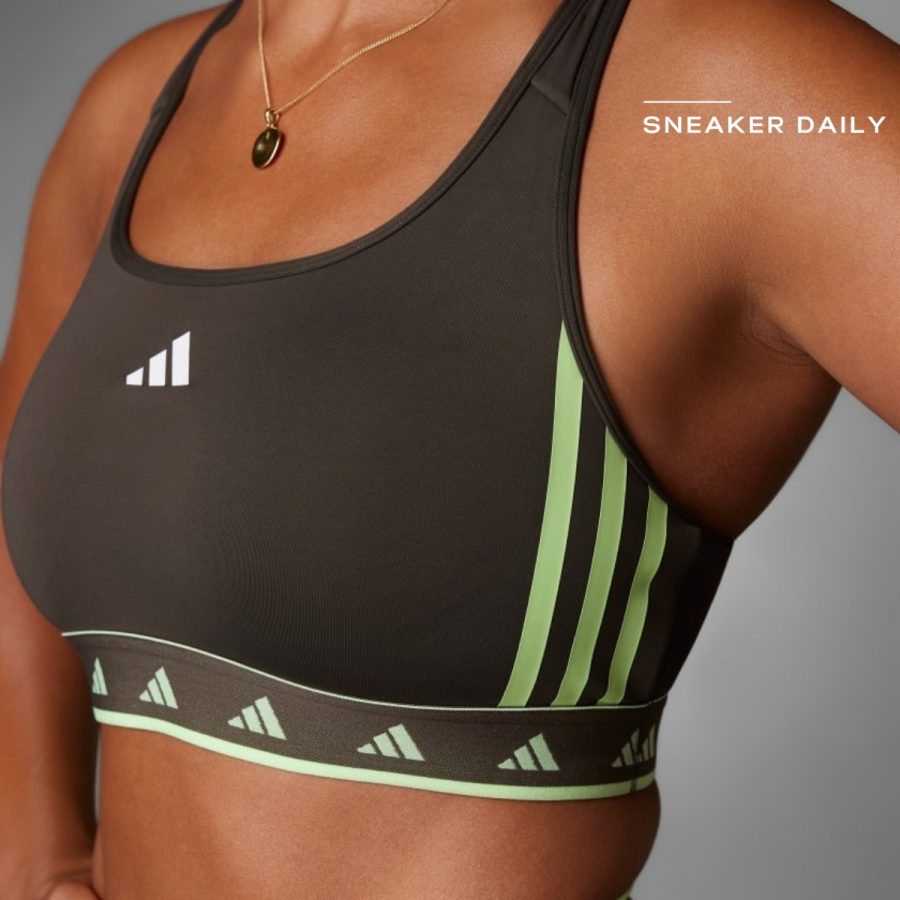 áo adidas powerreact training medium-support hyperglam color pop bra - shadow olive is4499