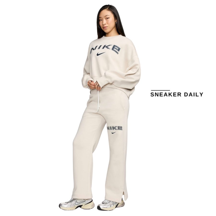 quần nike sportswear phoenix fleece women's high-waisted wide-leg logo trousers fv7685-104