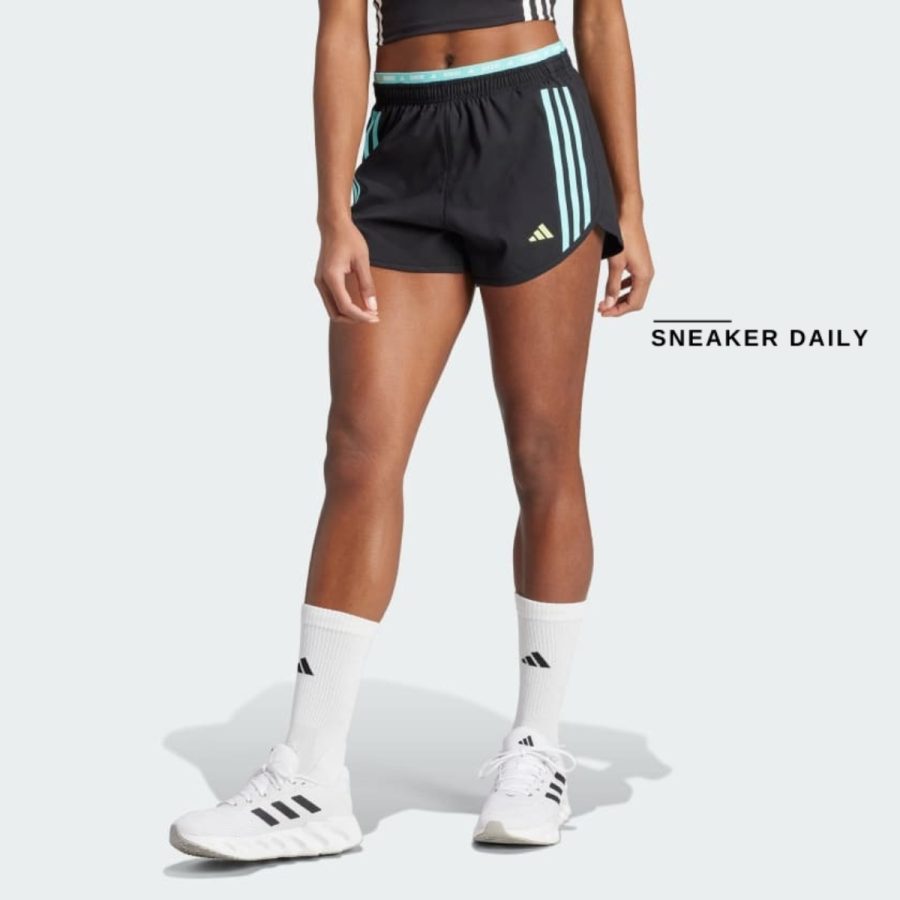 quần adidas own the run 3-stripes shorts - flash aqua iw0002