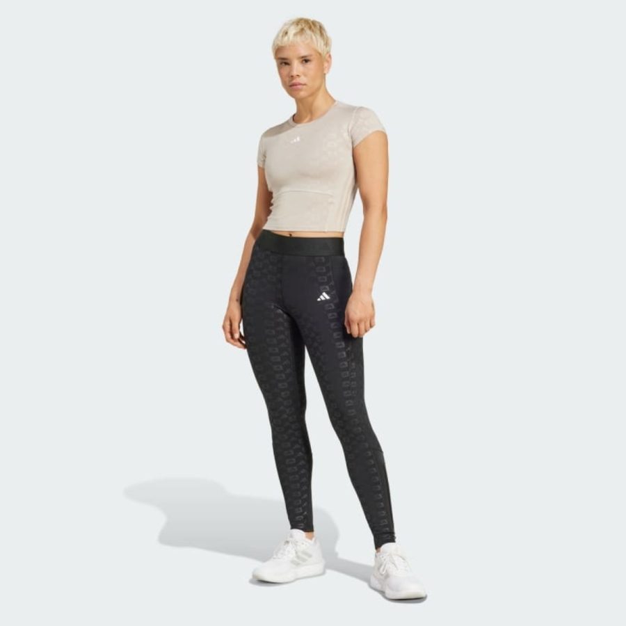 áo adidas hyperglam training emboss tee - wonder beige ix3203