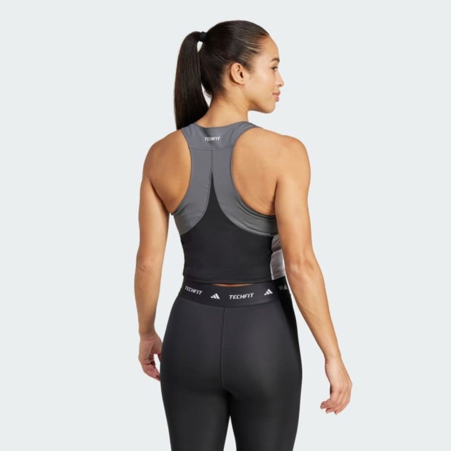 áo adidas techfit colorblock training crop tank top - black ik7916