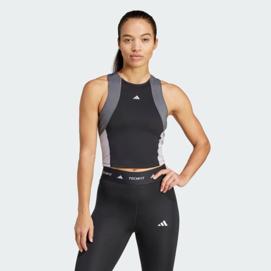 áo adidas techfit colorblock training crop tank top - black ik7916