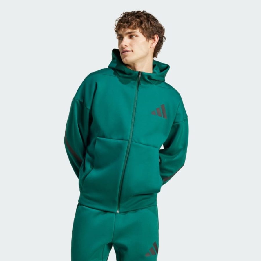 áo adidas z.n.e. full-zip hooded track jacket - collegiate green jf6539
