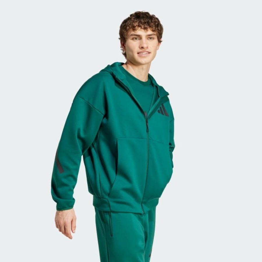 áo adidas z.n.e. full-zip hooded track jacket - collegiate green jf6539