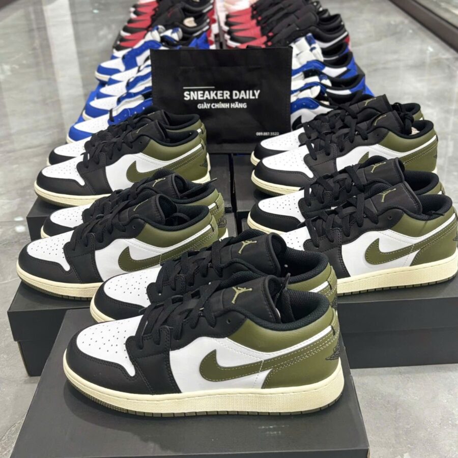 giày (gs) air jordan 1 low 'black toe medium olive' 553560-092