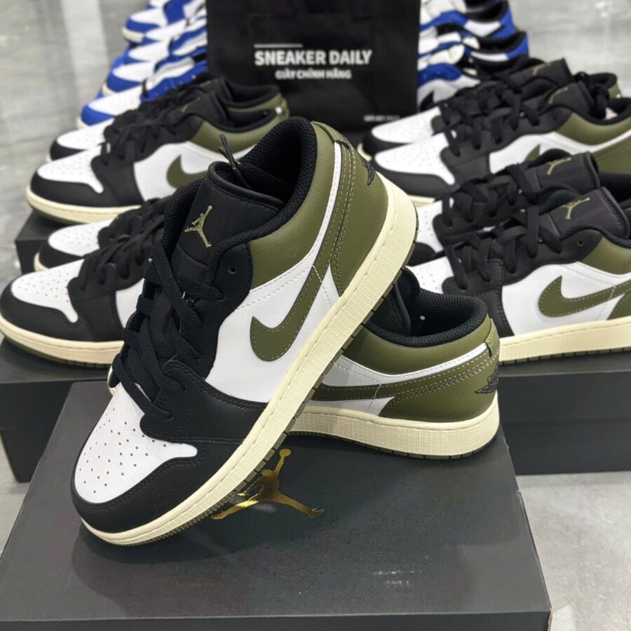giày (gs) air jordan 1 low 'black toe medium olive' 553560-092