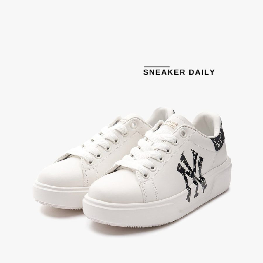 giày mlb chunky classic a heel monogram new york yankees white black 3asxcch3n-50bks