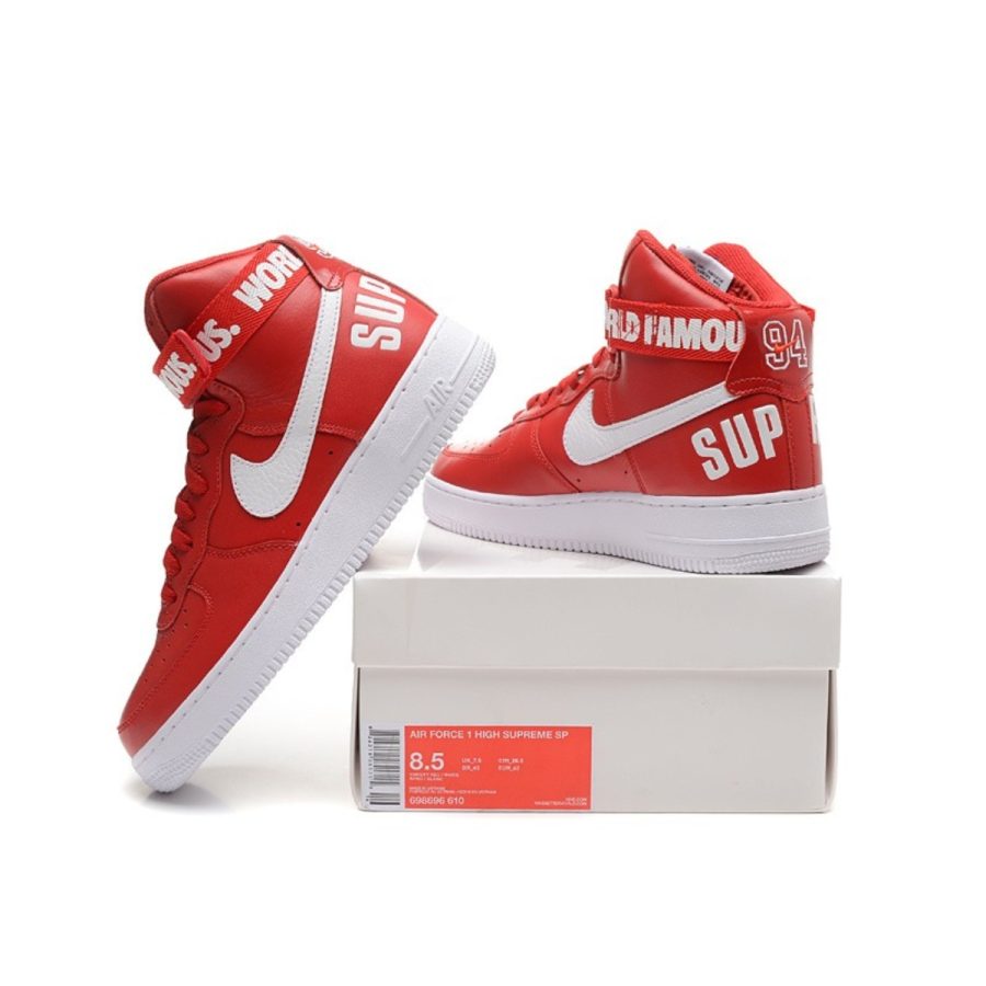 giày nike x supreme air force 1 high ‘world famous red’ 698696-610