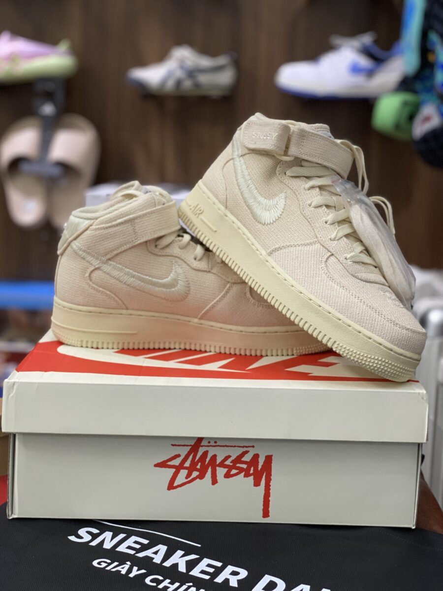 giày nike x stussy air force 1 mid 'fossil' dj7841-200