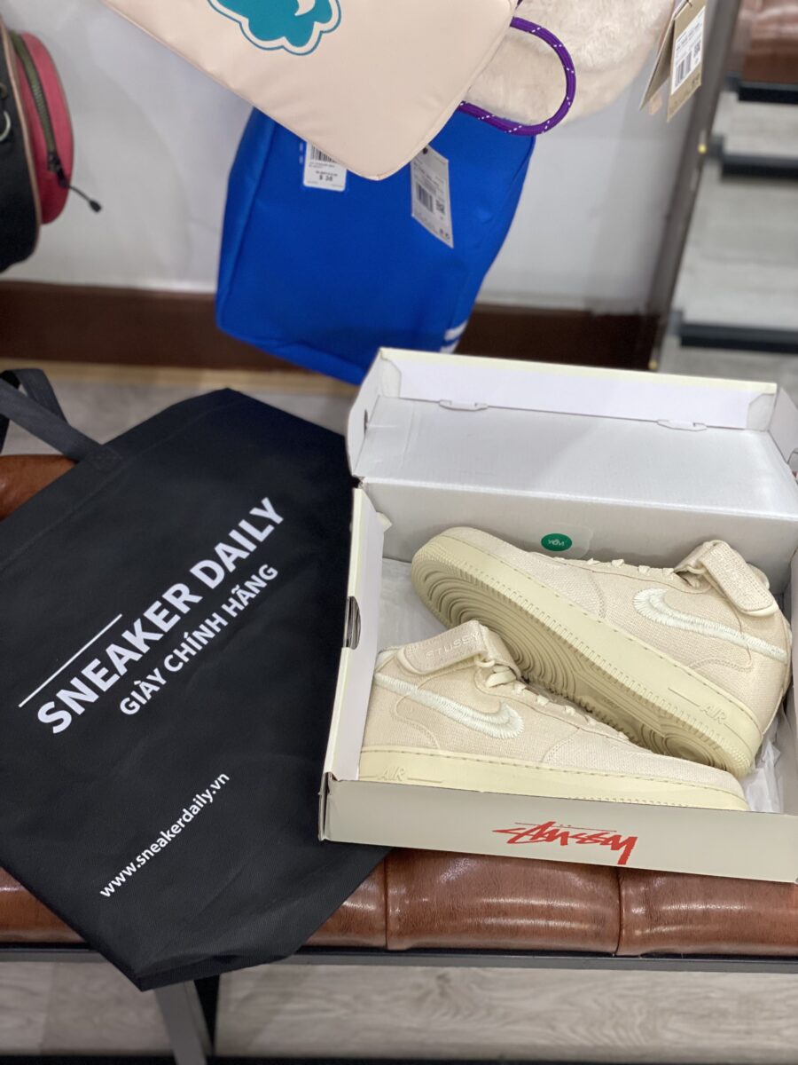 giày nike x stussy air force 1 mid 'fossil' dj7841-200