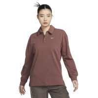 áo nike sportswear essentials women's oversized long sleeve polo red sepia fz5814-218