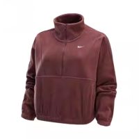 áo nike one women's therma fit oversized half zip fleece top 'red sepia' fv7956-218