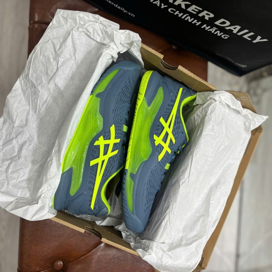 giày asics gel resolution 9 'steel blue hazard green' 1041a330-400