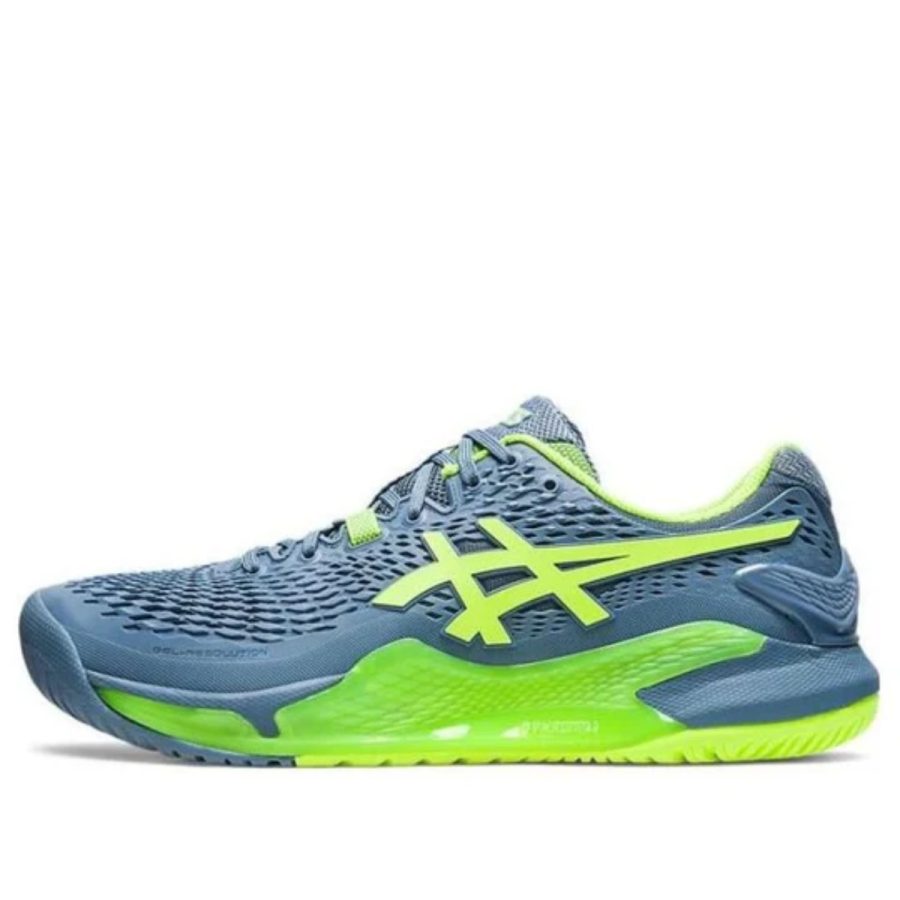 giày asics gel resolution 9 'steel blue hazard green' 1041a330-400 (2)