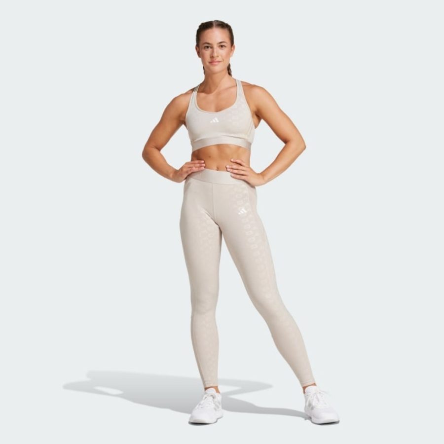 quần adidas hyperglam full-length emboss leggings - wonder beige ik5499