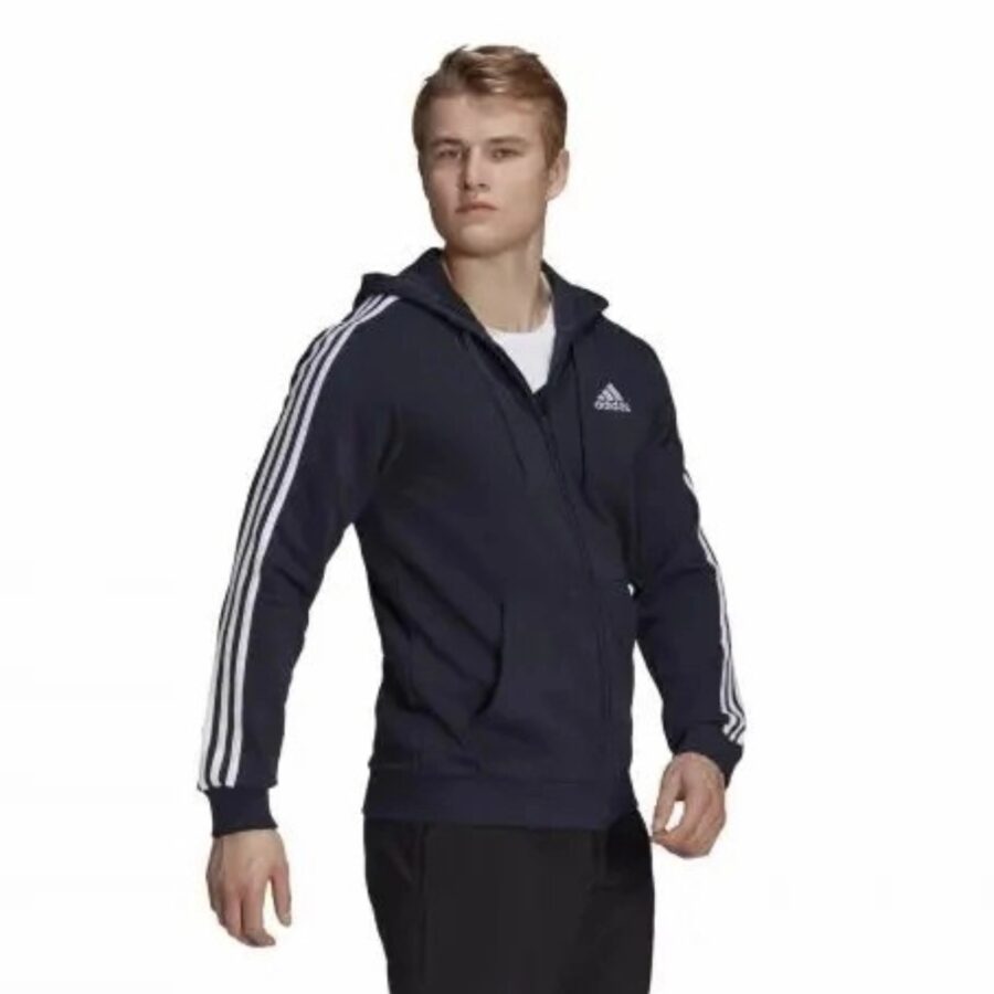 áo adidas essentials french terry 3-stripes full-zip hoodie blue gk9033