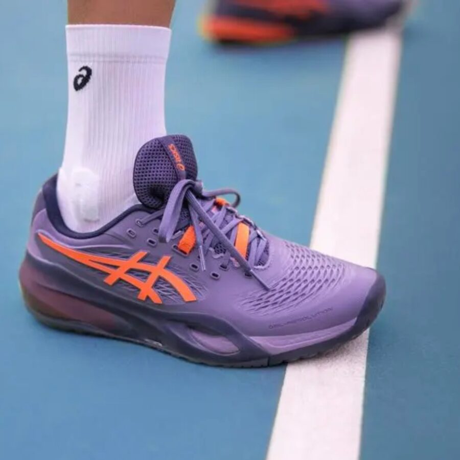 giày asics gel resolution x greyish "purple/nova orange" 1041a481-500