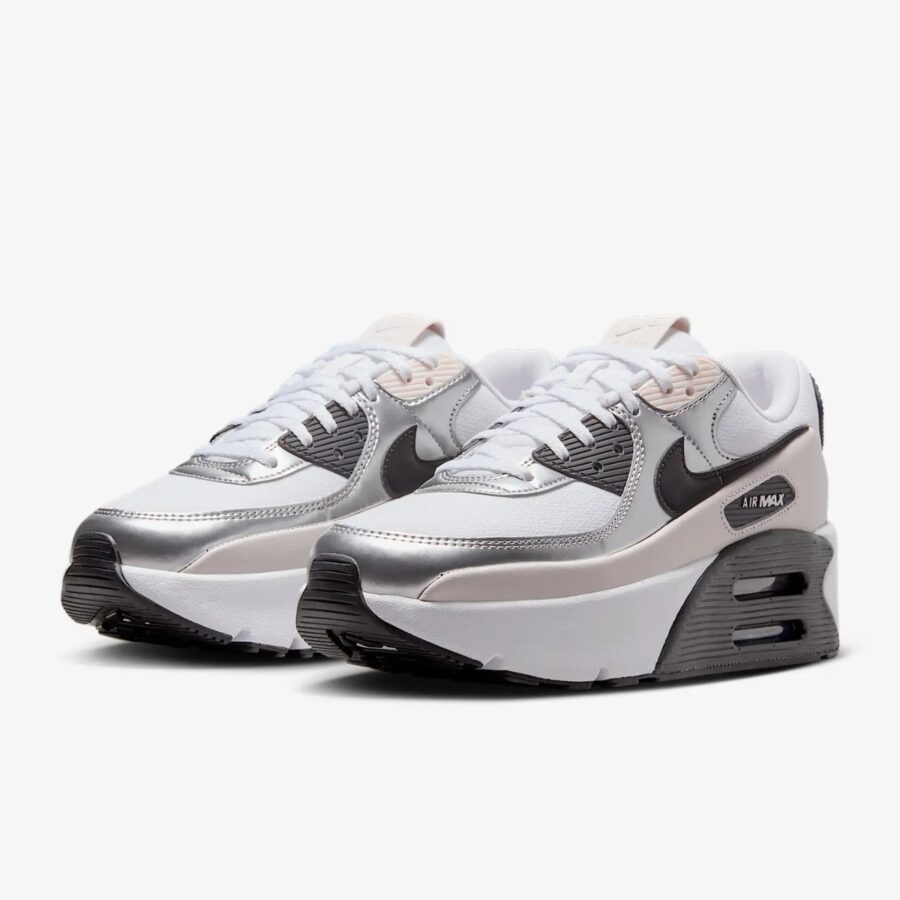 giày nike air max 90 lv8 white phantom metallic silver black ib0170-100