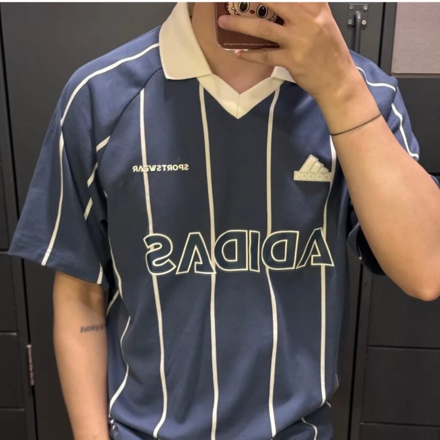 áo adidas polo tiro stripe heavy jersey loose blue jc5745