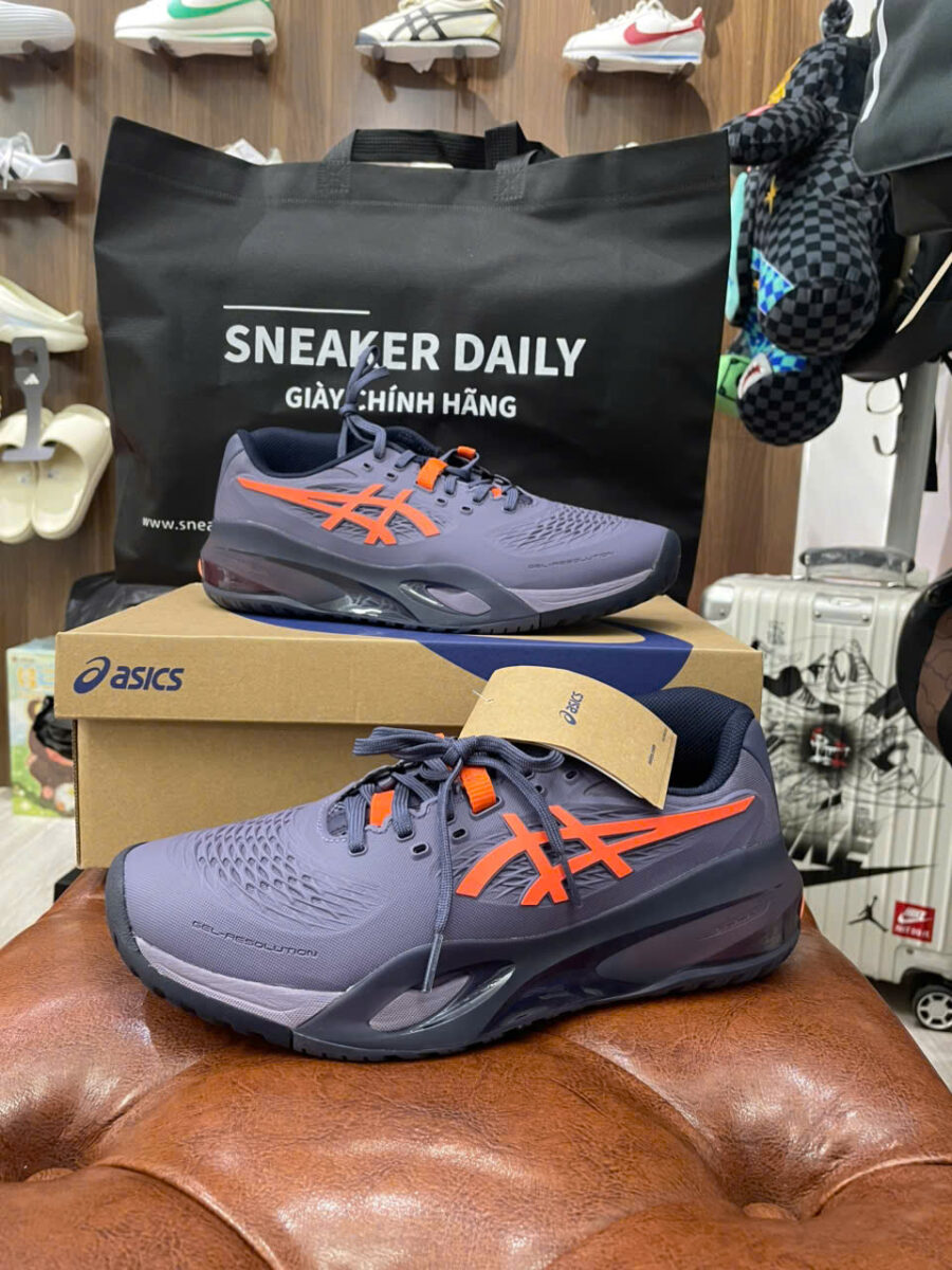 giày tennis/pickleball asics gel resolution x greyish purple nova orange 1041a487-500