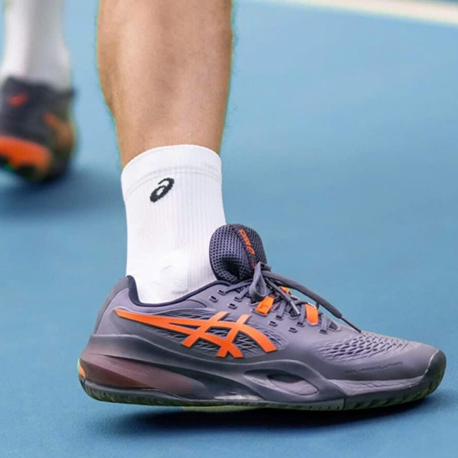 giày tennis/pickleball asics gel resolution x greyish purple nova orange 1041a487-500