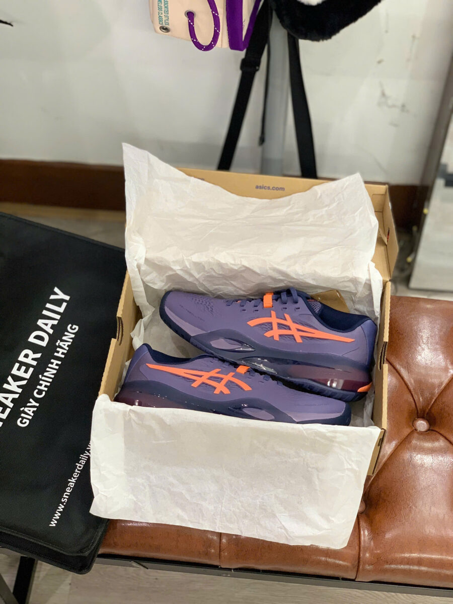 giày tennis/pickleball asics gel resolution x greyish purple nova orange 1041a487-500