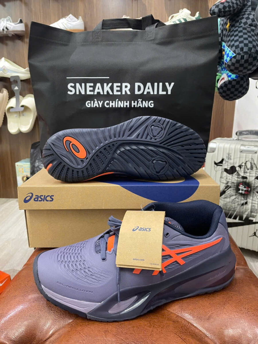 giày tennis/pickleball asics gel resolution x greyish purple nova orange 1041a487-500