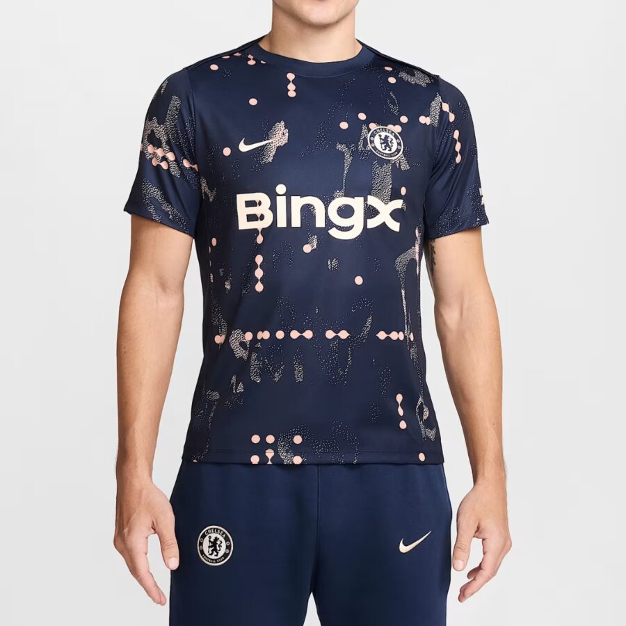 áo nike chelsea fc academy pro se men's nike dri-fit soccer pre-match short-sleeve 'obsidian' hj2502-452