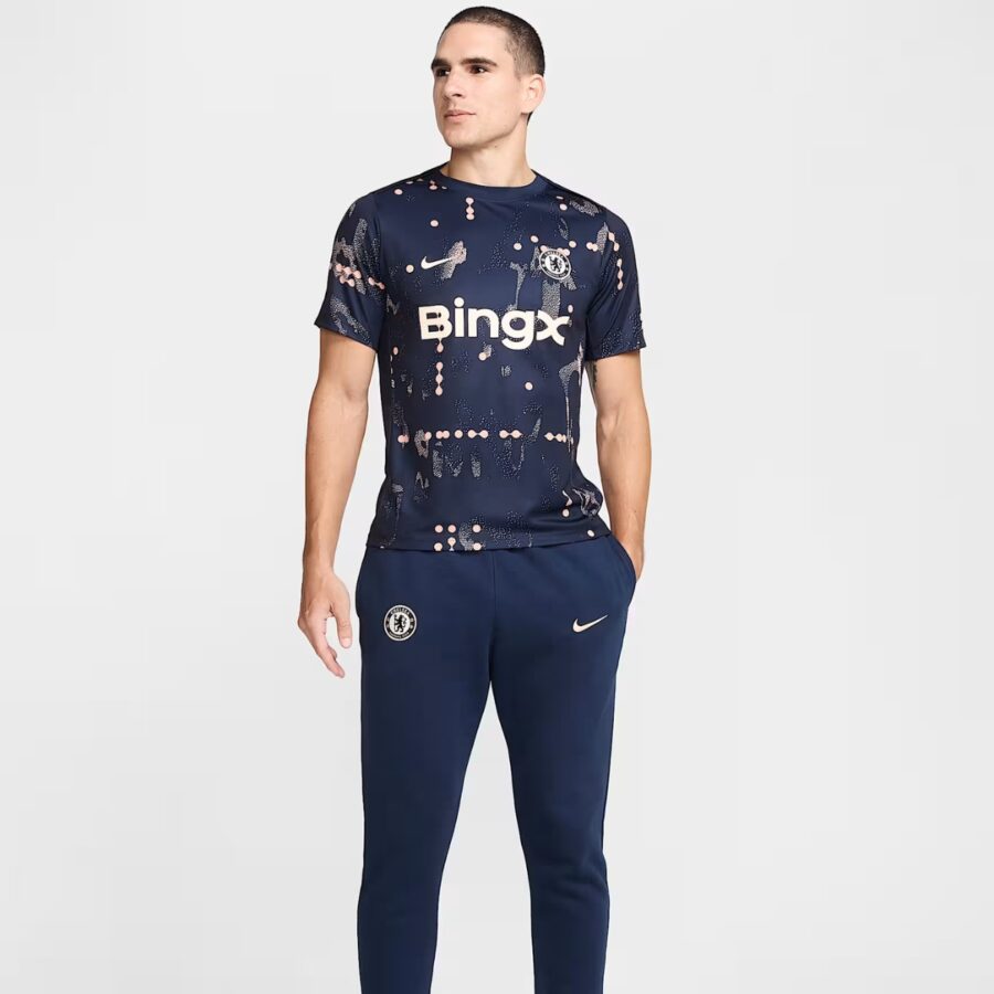 áo nike chelsea fc academy pro se men's nike dri-fit soccer pre-match short-sleeve 'obsidian' hj2502-452