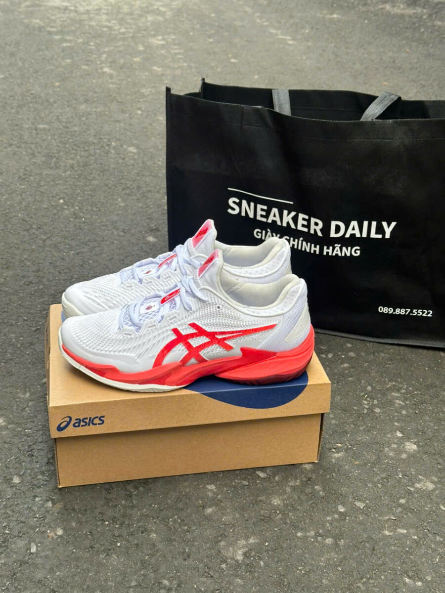 giày tennis/pickleball asics court ff 3 novak white electric red 1041a522-966