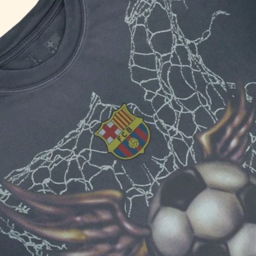 áo travis scott x fc barcelona washed spray logo tee