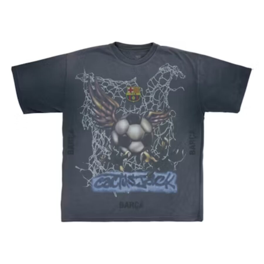 áo travis scott x fc barcelona washed spray logo tee