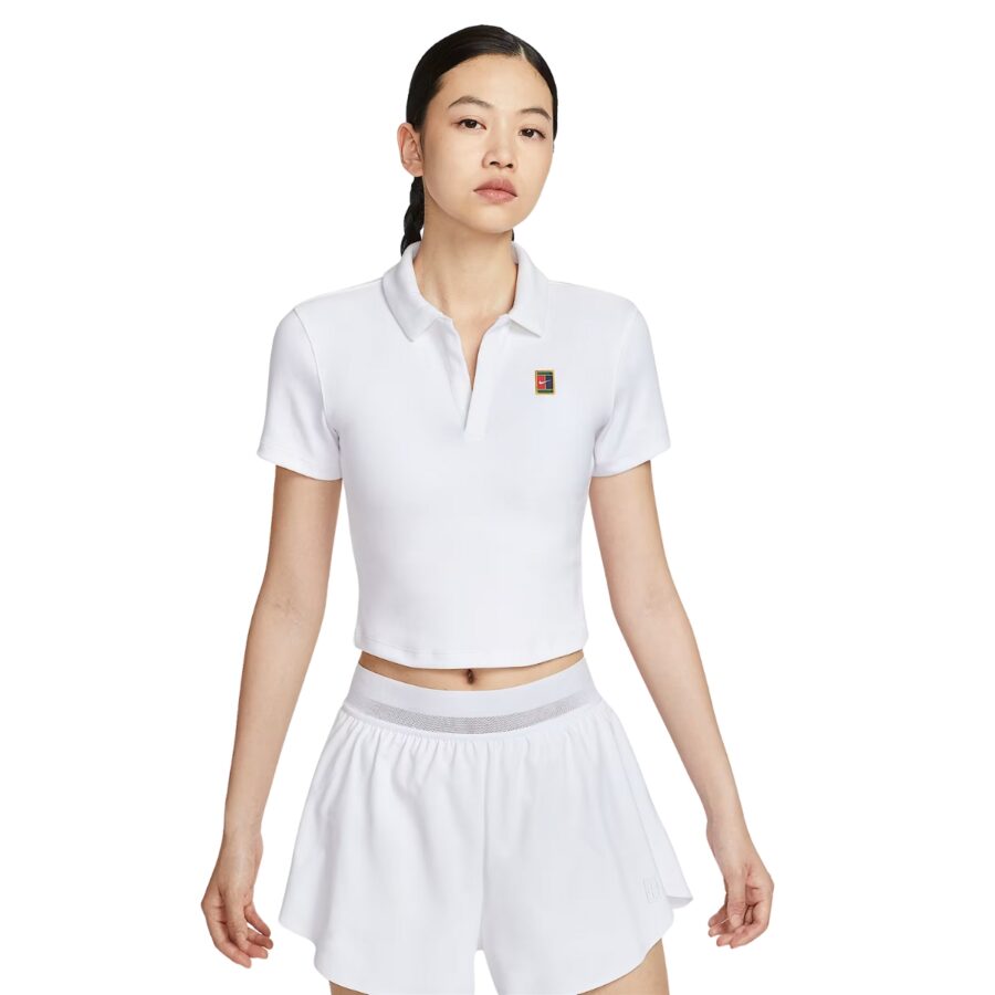 áo nikecourt heritage women's short-sleeve cropped tennis polo 'white' hj8993-100