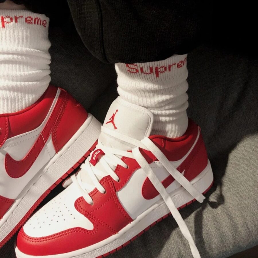 giày air jordan 1 low 'red white' 553558-166