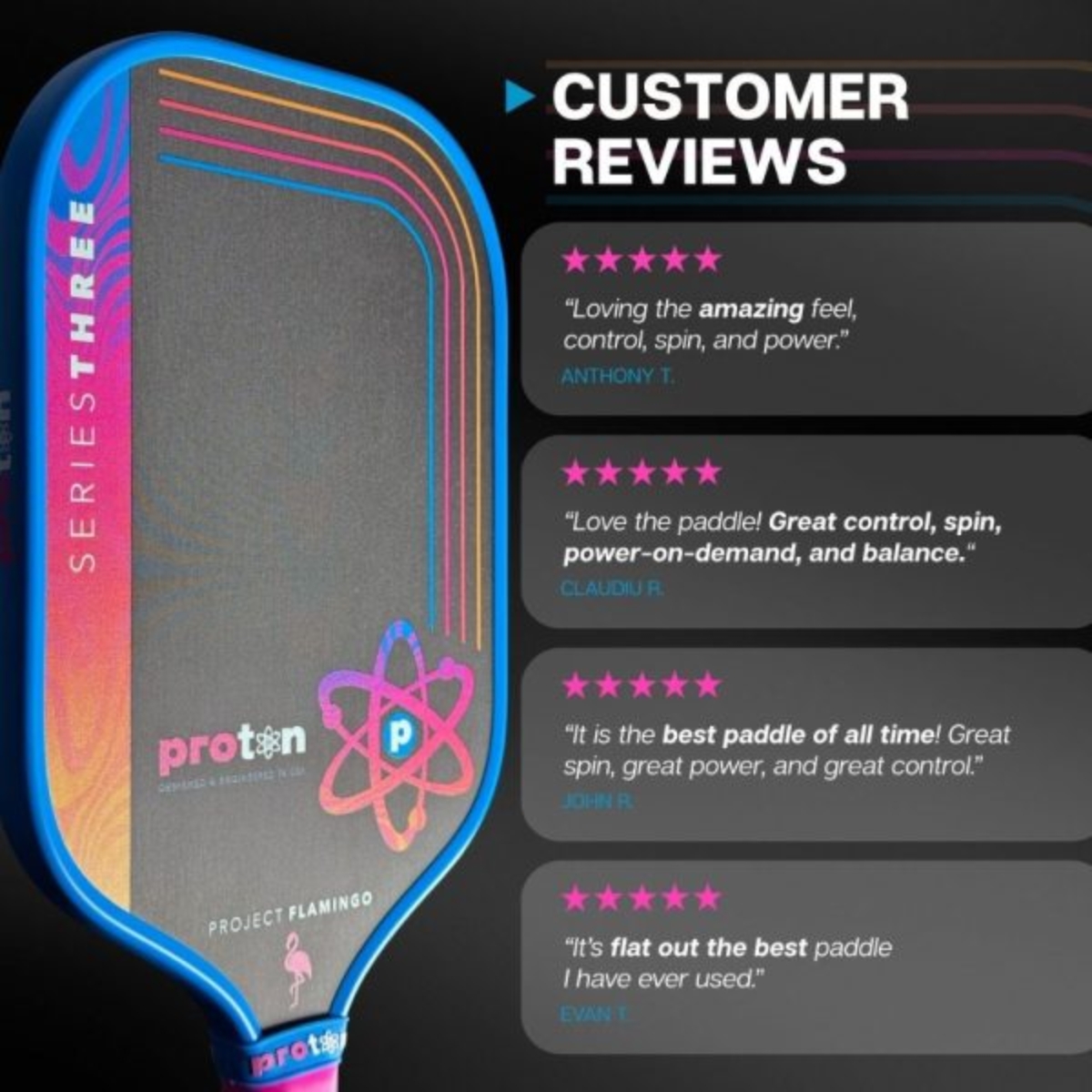 6 vợt pickleball proton series 3 flamingo 'viền xanh' widebody (13-15mm)