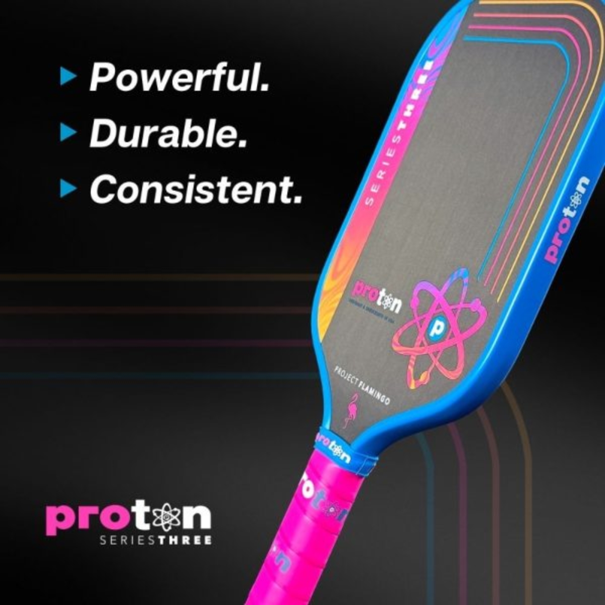 7 vợt pickleball proton series 3 flamingo 'viền xanh' widebody (13-15mm)