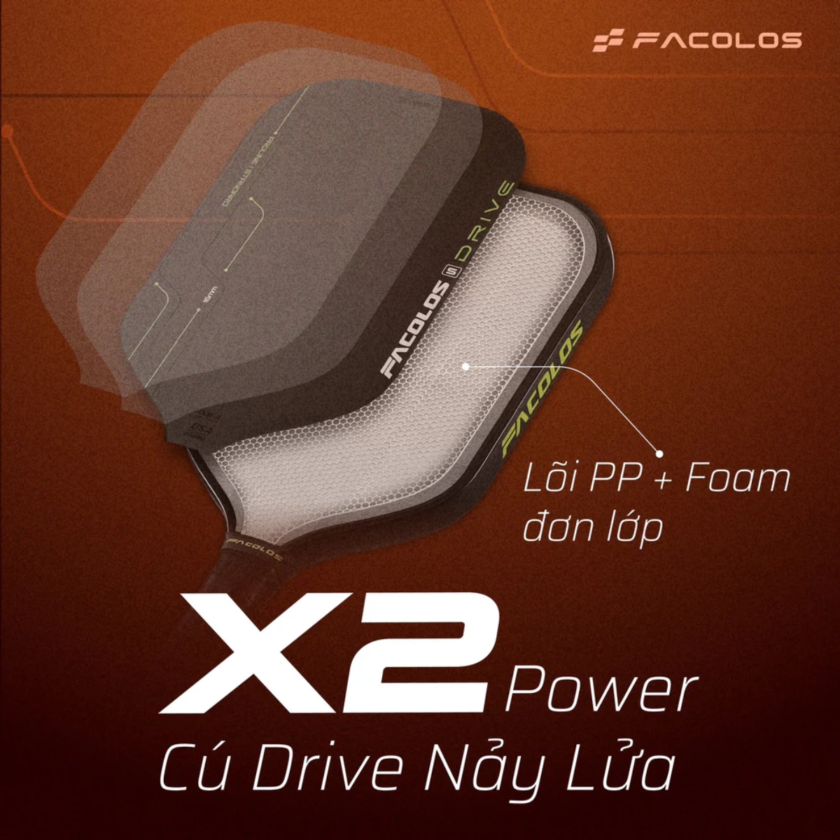 8 vợt pickleball facolos drive swift 'burn orange'