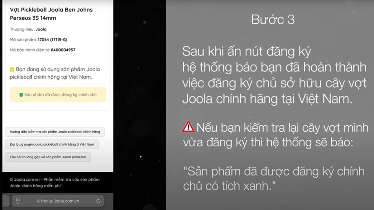 mẹo kiểm tra vợt joola chính hãng bằng điện thoại