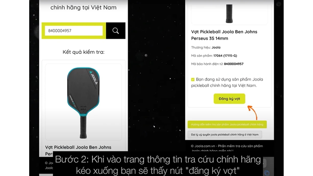 mẹo kiểm tra vợt joola chính hãng bằng điện thoại