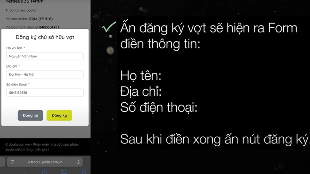 mẹo kiểm tra vợt joola chính hãng bằng điện thoại