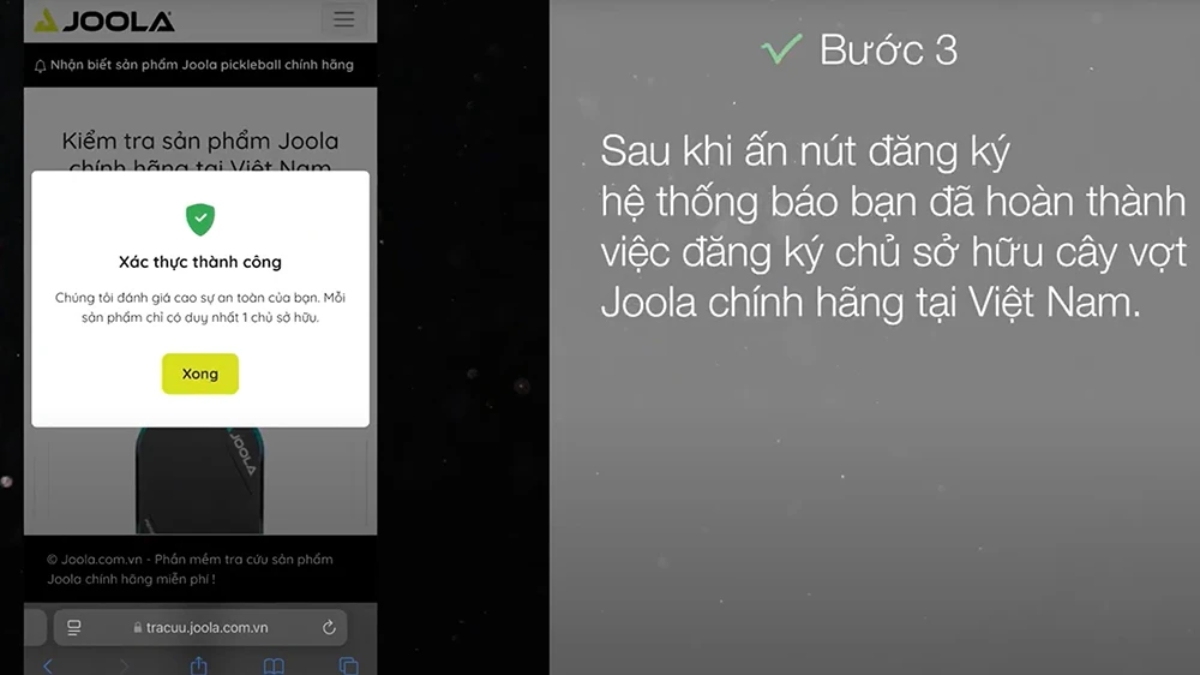 mẹo kiểm tra vợt joola chính hãng bằng điện thoại