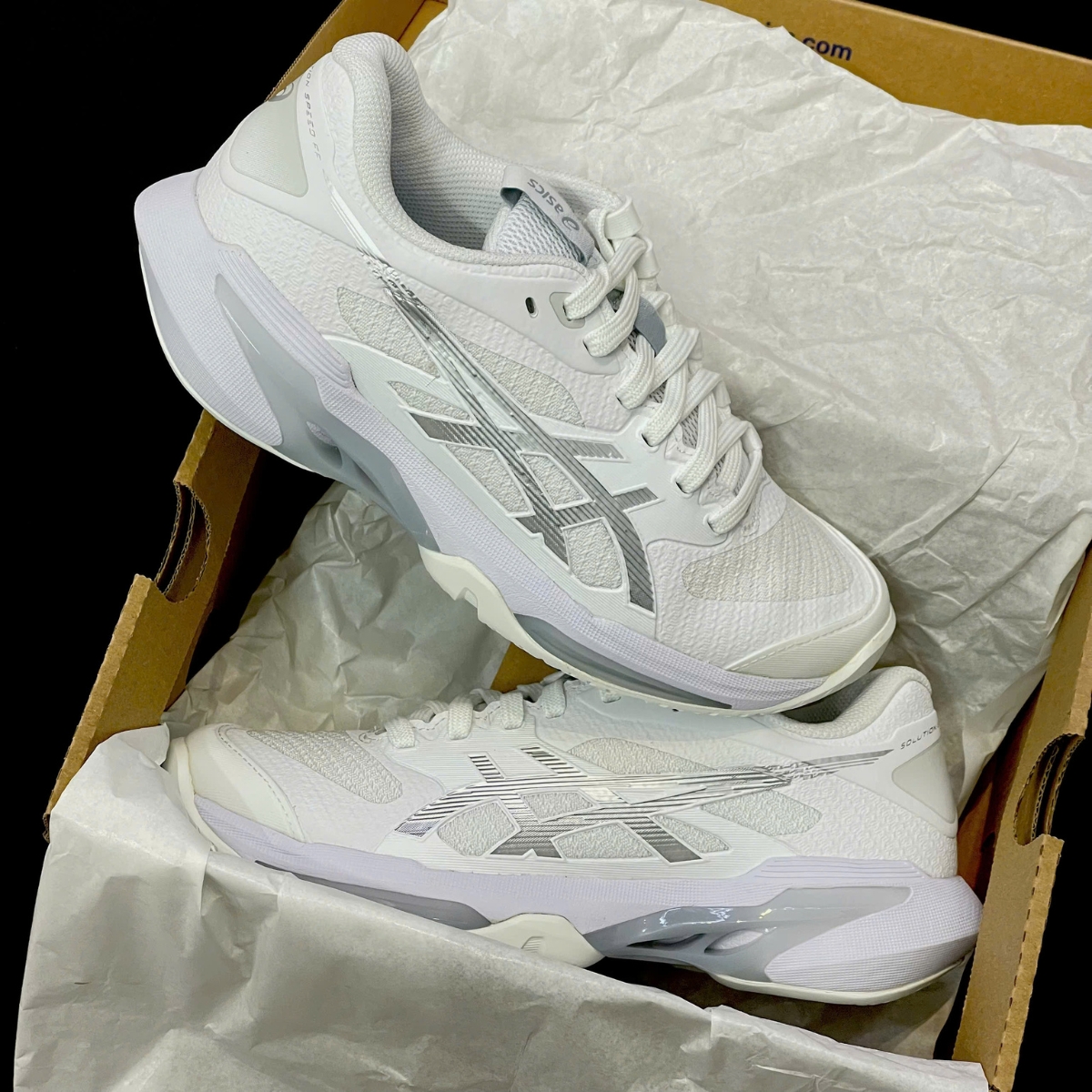 Giày Pickleball_Tennis Asics Solution Speed FF4 'White_Pure Silver' 1042A307-101