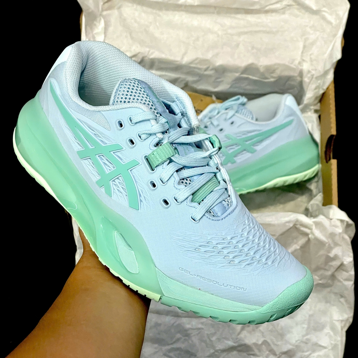 Giày Pickleball_Tennis Asics GEL-RESOLUTION X ‘Light Blue_Oasis Green’ 1042A279-402 (3)
