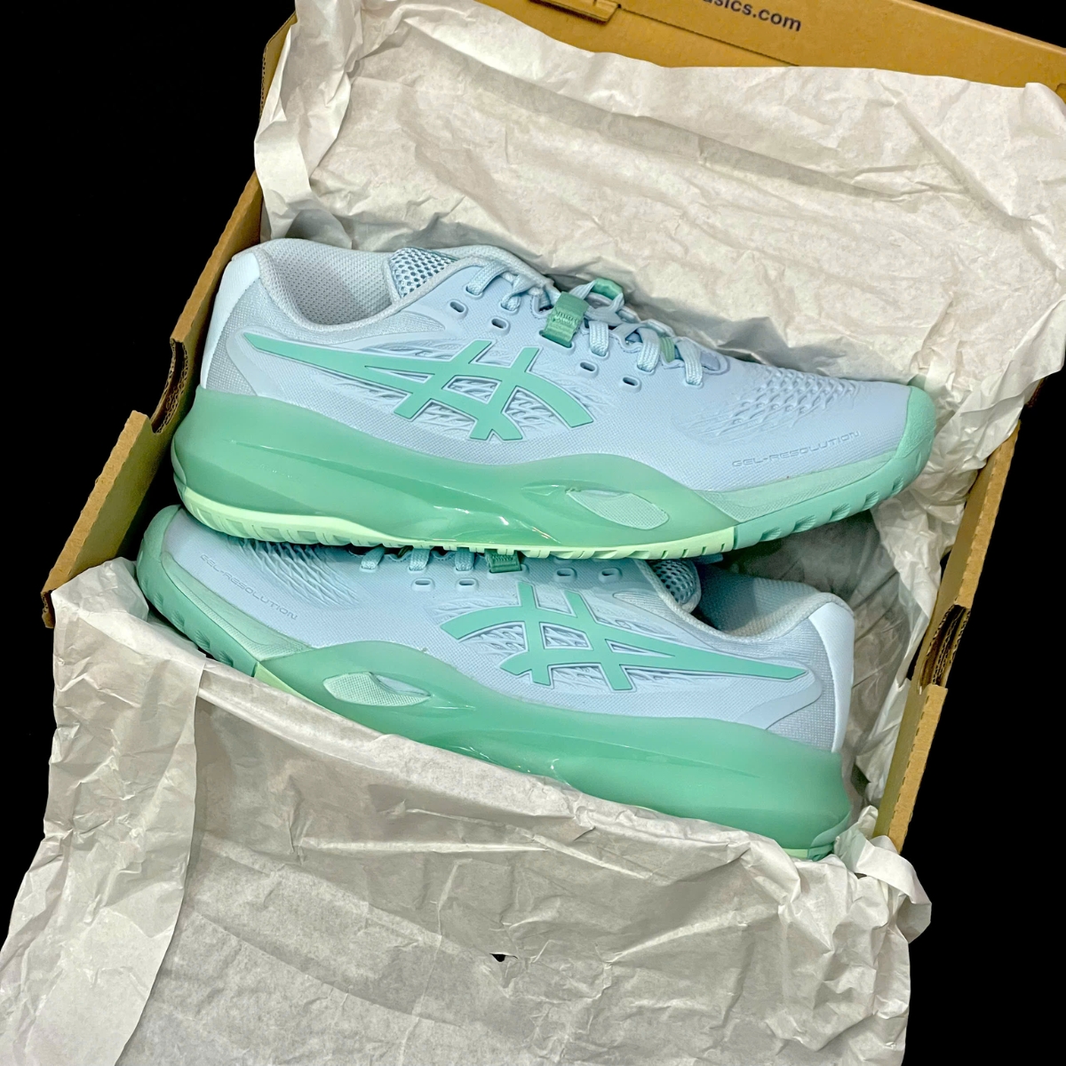 Giày Pickleball_Tennis Asics GEL-RESOLUTION X ‘Light Blue_Oasis Green’ 1042A279-402