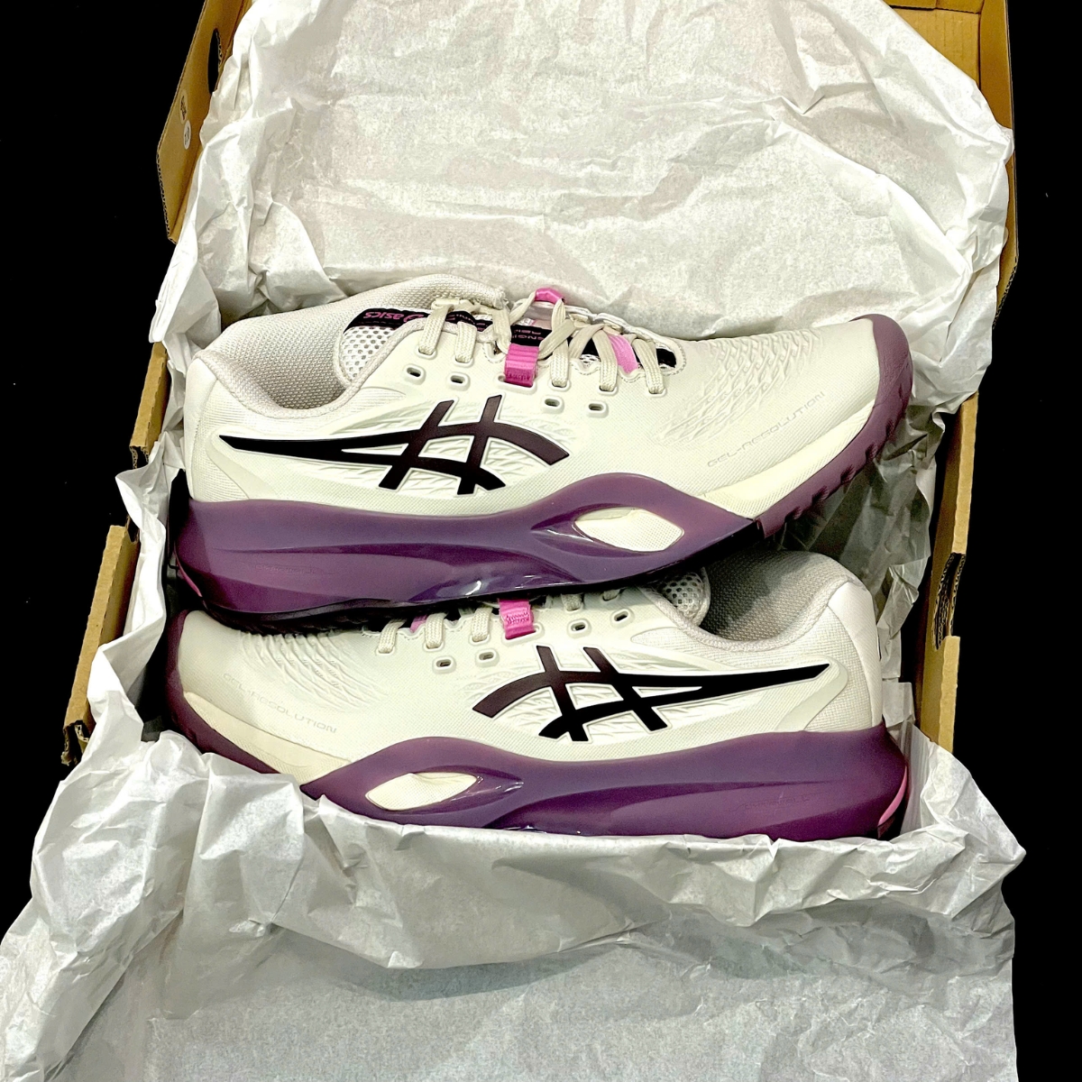 Giày Pickleball_Tennis Asics GEL-RESOLUTION X ‘Soft Oat_Dark Aubergine’ 1042A279-250 (2)