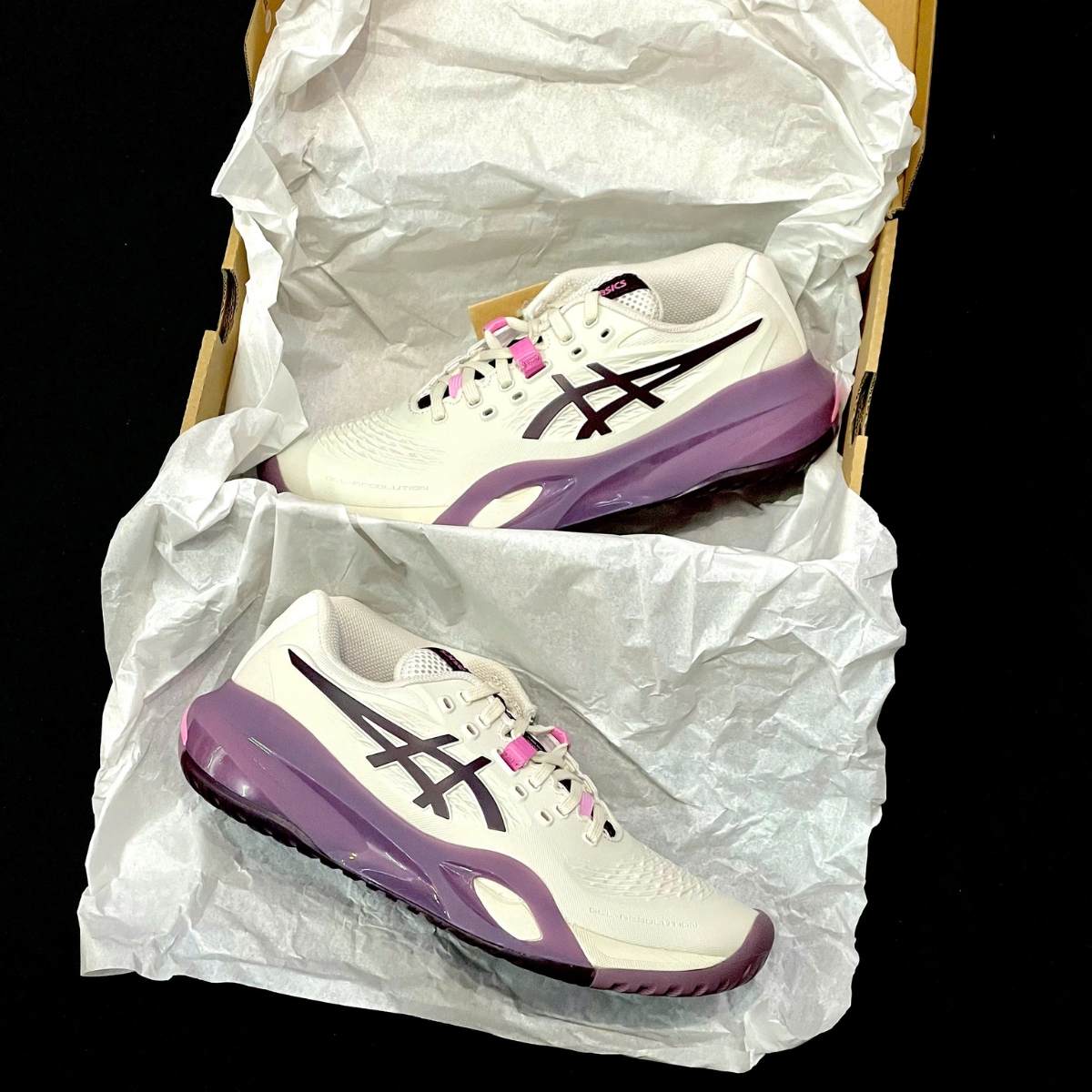Giày Pickleball_Tennis Asics GEL-RESOLUTION X ‘Soft Oat_Dark Aubergine’ 1042A279-250