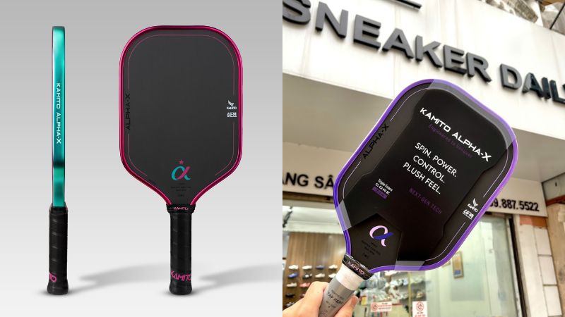Vợt pickleball Kamito Alpha X 16mm được phủ lớp sợi carbon có độ thô ráp cao trên bề mặt vợt